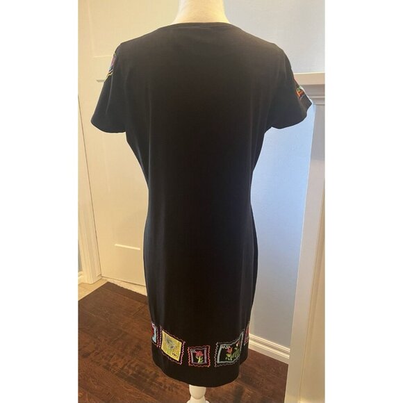 MICHAEL SIMON Lite 100% Cotton Midi Dress Womens Medium USA Stamps Embroidery - Picture 9 of 14